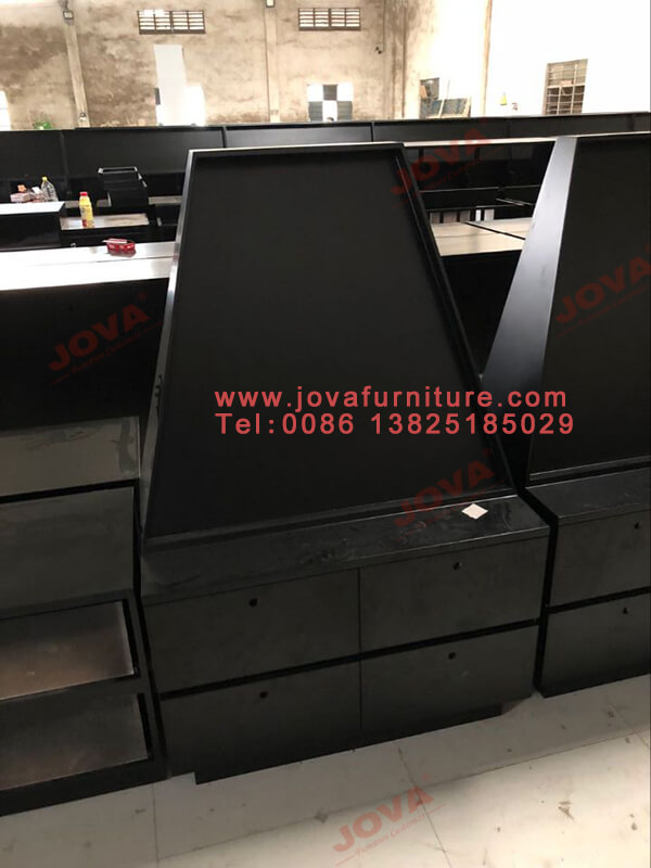 black cosmetic display stands