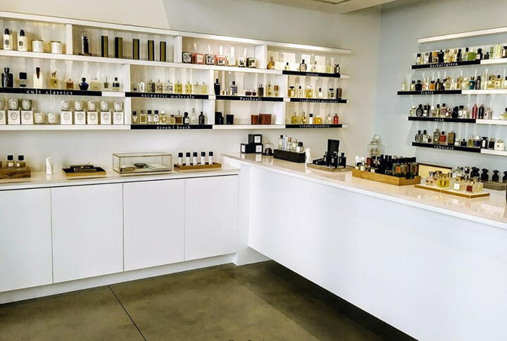 perfume display shelves