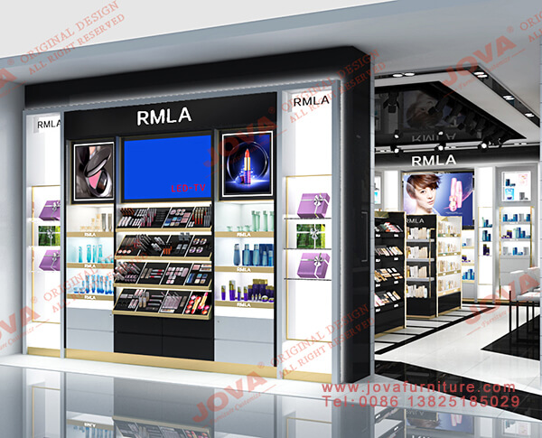 white cosmetic wall display
