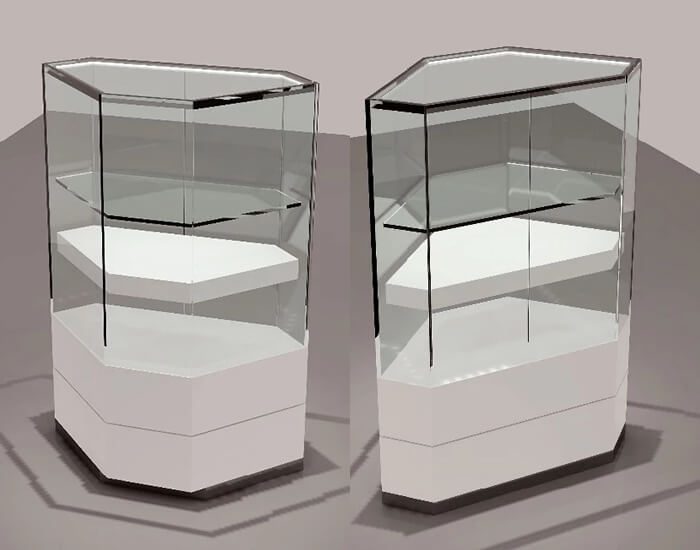 white corner glass display cabinet