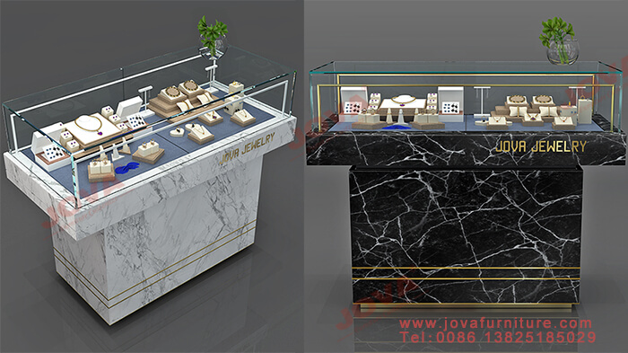 marble and glass jewelry showcases decor