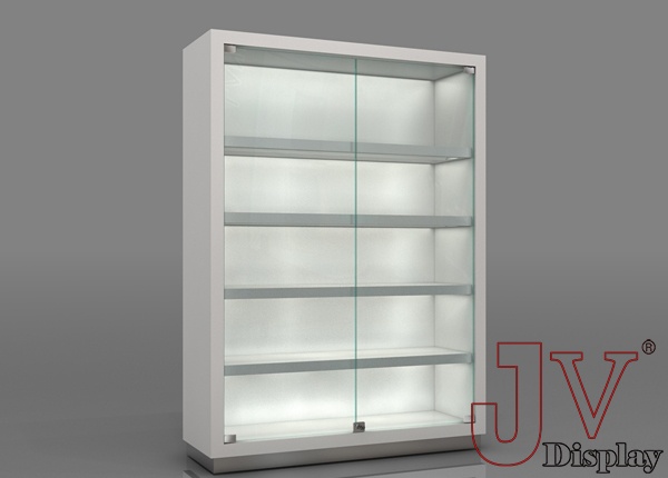 white glass display cabinet