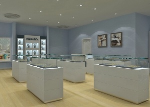 محلات المجوهرات تصميم متجر أبيض يعرض الولايات المتحدة الأمريكية